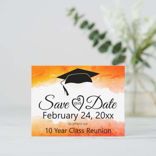 Oranje Waterverf Class Reunion Save the Date Briefkaart (Staand voorkant)