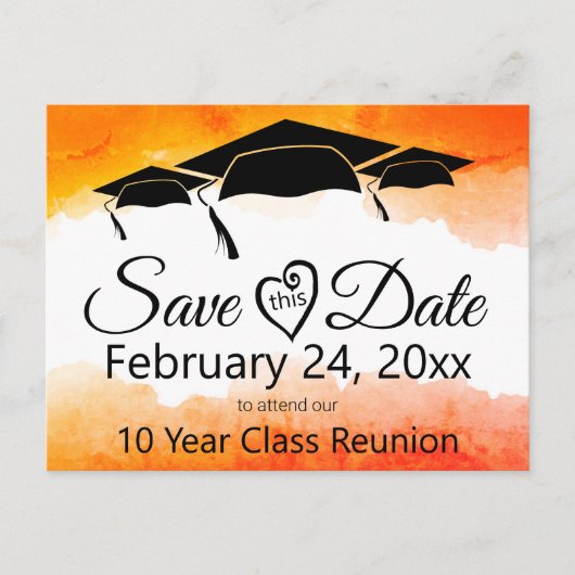 Oranje Waterverf Class Reunion Save the Date Briefkaart (Voorkant)