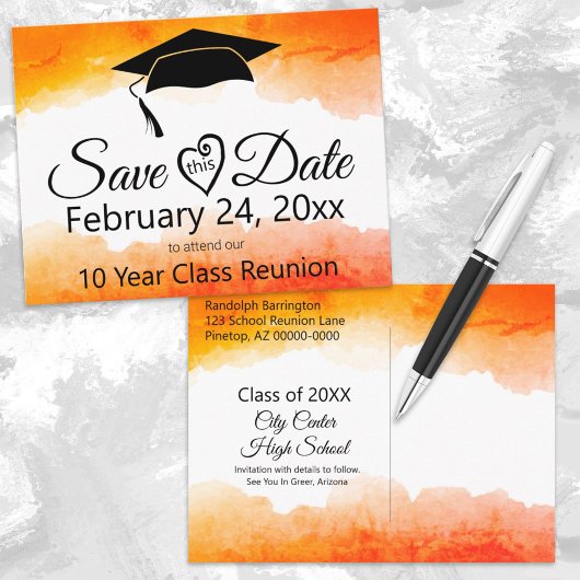 Oranje Waterverf Class Reunion Save the Date Briefkaart