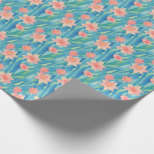 Oranje waterverf-daffodilpatroon cadeaupapier (Hoek)