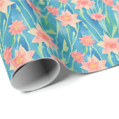 Oranje waterverf-daffodilpatroon cadeaupapier (Rol Hoek)
