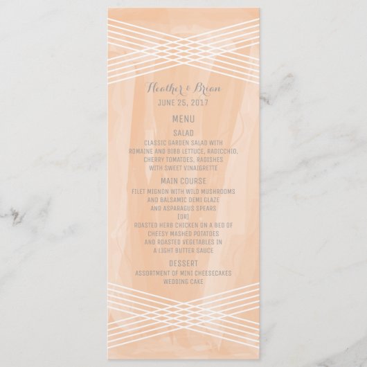 Oranje Waterverf Deco Wedding Menu (Voorkant)