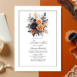 Oranje Waterverf en Marine Floral Vrijgezellenfees Kaart