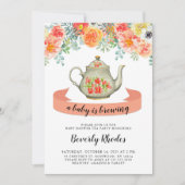 Oranje Waterverf Floral Baby shower Tea Partij Kaart (Voorkant)