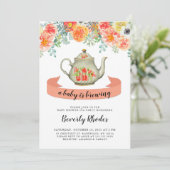 Oranje Waterverf Floral Baby shower Tea Partij Kaart (Staand voorkant)