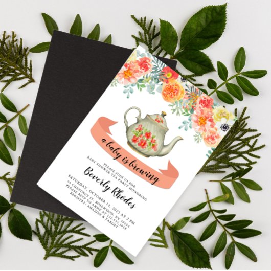 Oranje Waterverf Floral Baby shower Tea Partij Kaart