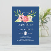 Oranje Waterverf Floral Couple's Shower van Navy R Kaart (Staand voorkant)