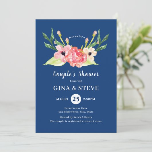 Oranje Waterverf Floral Couple's Shower van Navy R Kaart (Staand voorkant)