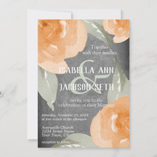 Oranje Waterverf Floral en Chalkboard Kaart (Voorkant)