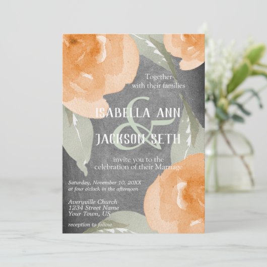 Oranje Waterverf Floral en Chalkboard Kaart (Staand voorkant)