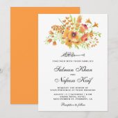 Oranje Waterverf Floral Islamitisch Moslim Bruilof Kaart (Voorkant / Achterkant)