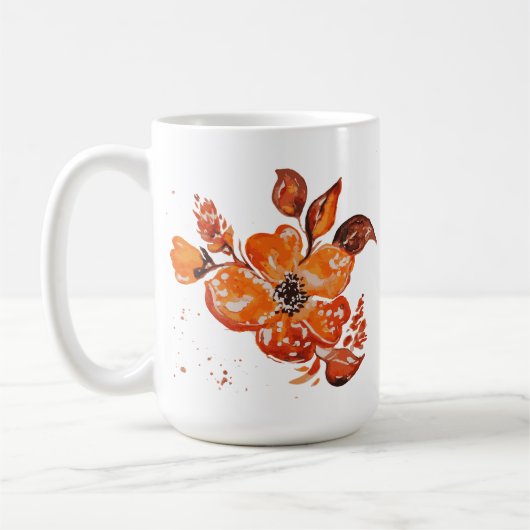 Oranje Waterverf Floral Koffiemok (Links)