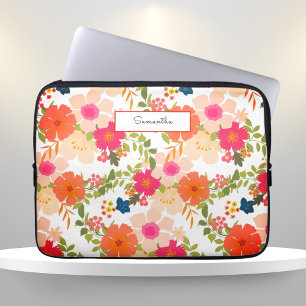 Oranje Waterverf Floral Laptop Sleeve