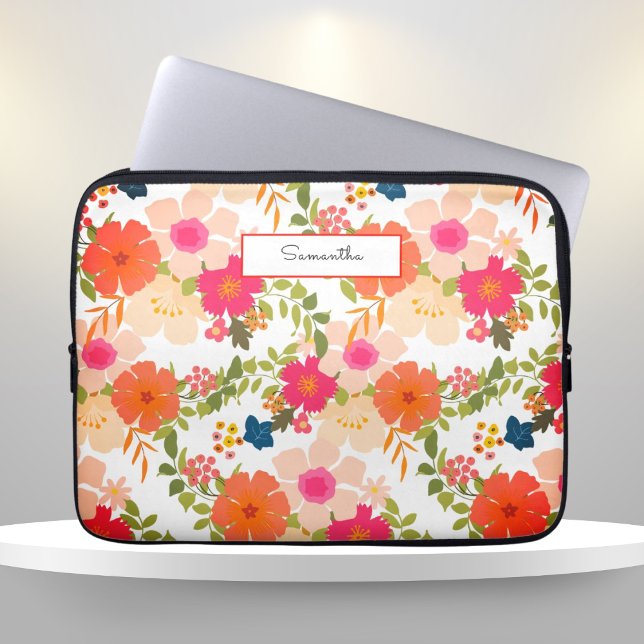 Oranje Waterverf Floral Laptop Sleeve (Creator heeft geüpload)