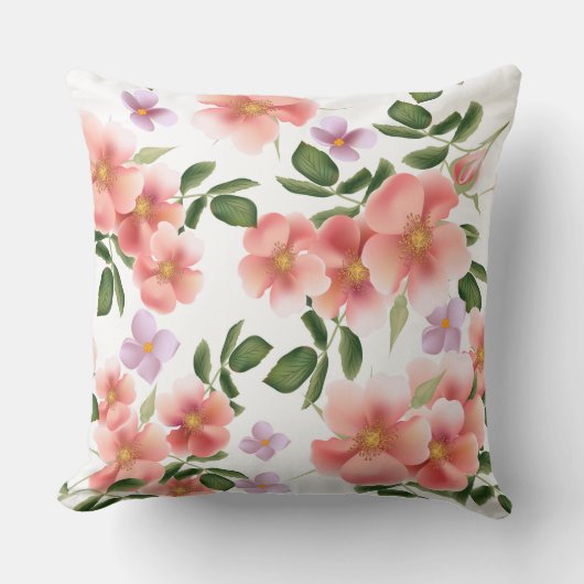 Oranje Waterverf Floral/Stripe Pillow Kussen (Voorkant)