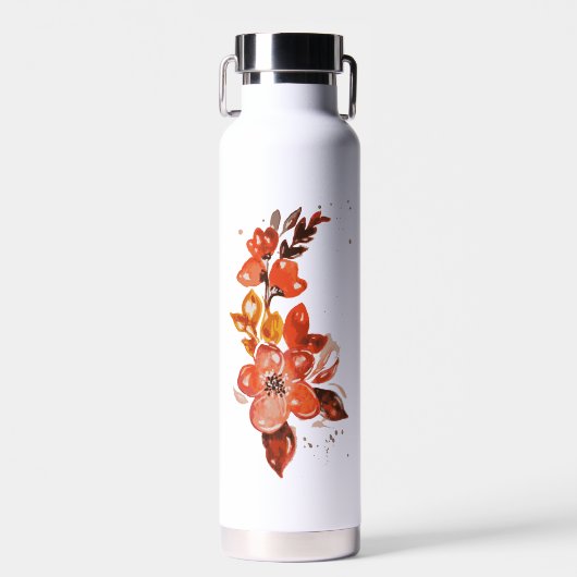 Oranje Waterverf Floral Waterfles (Voorkant)