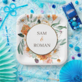 Oranje Waterverf Floral Wedding Papieren Bordje (Feest)