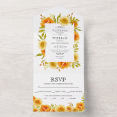 Oranje waterverf florale rand huwelijksbruiloft all in one uitnodiging (Binnen)