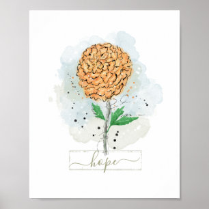 Oranje Waterverf Flower Hope Poster