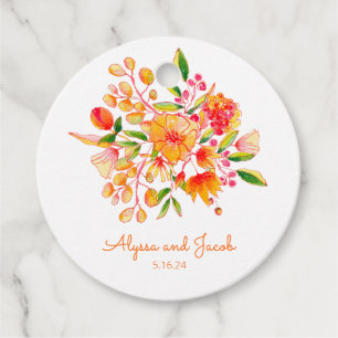 Oranje Waterverf Flowers Custom Wedding Bedankjes Labels