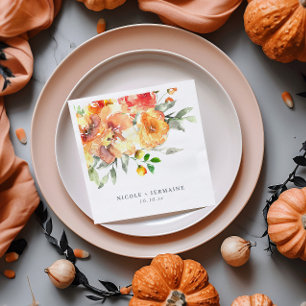 Oranje Waterverf Flowers Wedding Servet