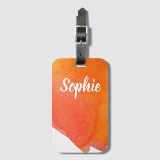 Oranje waterverf gepersonaliseerde reis partij bagagelabel (Voorkant (verticaal))