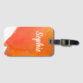Oranje waterverf gepersonaliseerde reis partij bagagelabel (Voorkant (horizontaal))