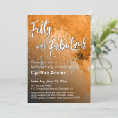 Oranje Waterverf Glitter Vijftig en Fabulous Kaart (Staand voorkant)