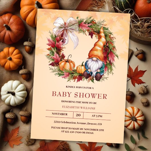 Oranje Waterverf Gnome Pompoen Herfst Baby shower Kaart