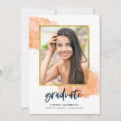Oranje Waterverf Gold Foto Afstuderen Afstudeerder Kaart (Voorkant)