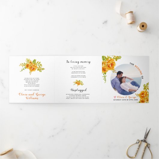 Oranje waterverf groene bladeren, foto drieluik programma (Buitenkant)