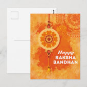 Oranje Waterverf Happy Raksha Bandhan Briefkaart (Voorkant / Achterkant)