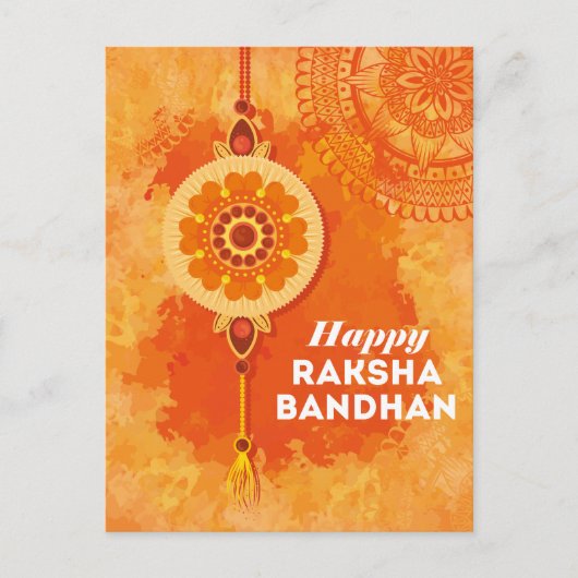 Oranje Waterverf Happy Raksha Bandhan Briefkaart (Voorkant)