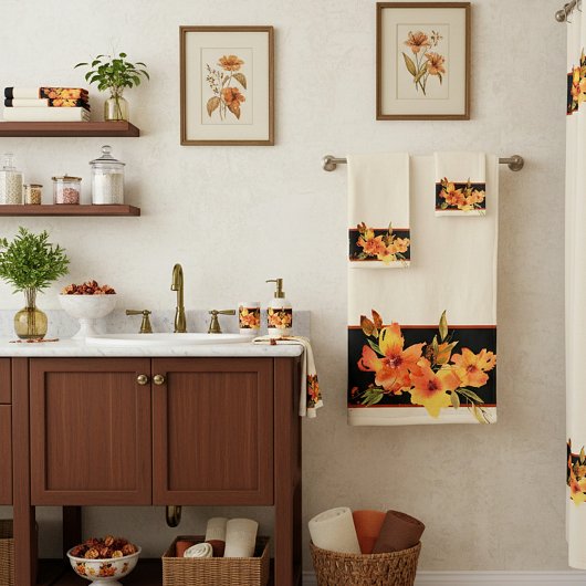 Oranje waterverf herfst floraal bad handdoek