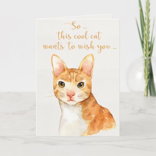 Oranje Waterverf Kat - Happy Birthday Kaart (Voorkant)
