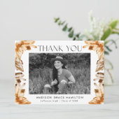 Oranje Waterverf Kristallen Foto Afstuderen Bedankkaart (Staand voorkant)