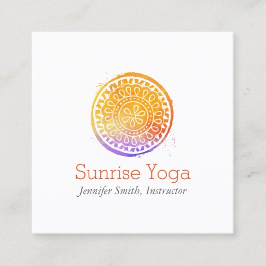 Oranje Waterverf Mandala Yoga en Wellness Vierkante Visitekaartje (Voorkant)