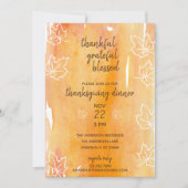 Oranje Waterverf Maple Leaf Thanksgiving Diner Kaart (Voorkant)