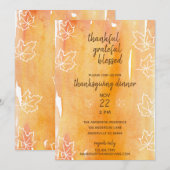 Oranje Waterverf Maple Leaf Thanksgiving Diner Kaart (Voorkant / Achterkant)