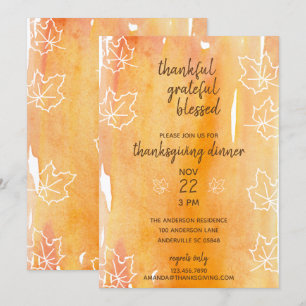 Oranje Waterverf Maple Leaf Thanksgiving Diner Kaart