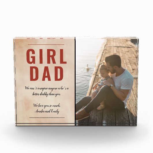 Oranje Waterverf Meisje Papa Script Vaderdag Fotoblokken (Voorkant)