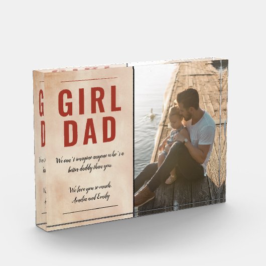 Oranje Waterverf Meisje Papa Script Vaderdag Fotoblokken (Links)