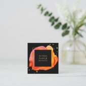 Oranje Waterverf met  plastic op zwart met Gold Vierkante Visitekaartje (Staand voorkant)