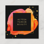 Oranje Waterverf met  plastic op zwart met Gold Vierkante Visitekaartje (Voorkant)