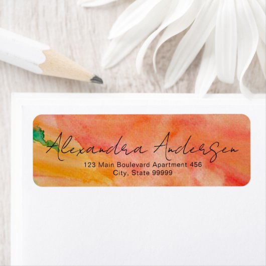 Oranje Waterverf Modern Trendy Script Label (Insitu)