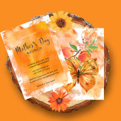 Oranje Waterverf Moederdag Brunch Uitnodiging