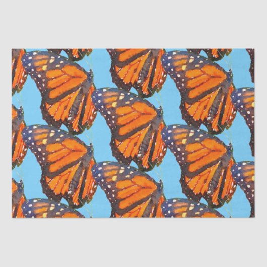 Oranje Waterverf Monarch Butterflies in Blue Sky Tissuepapier (Voorkant)