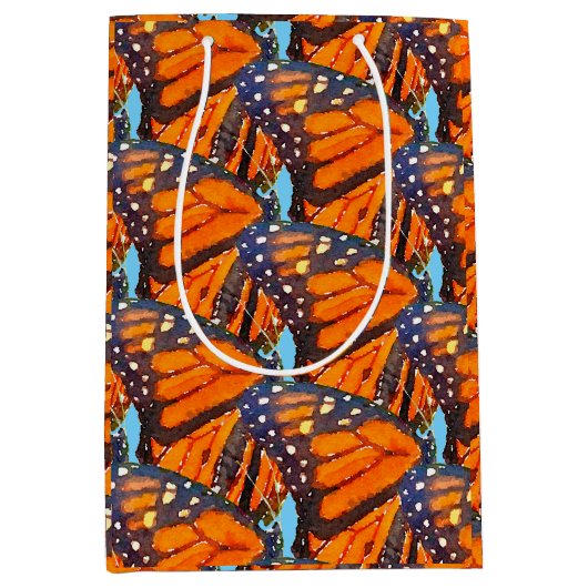Oranje Waterverf Monarch Butterfly in Blue Sky Medium Cadeauzakje (Voorkant)