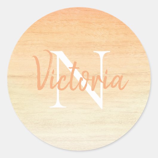 Oranje Waterverf Monogram Name Script Ronde Sticker (Voorkant)