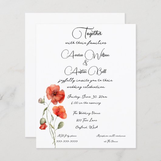 Oranje Waterverf papaver minimalistisch (Voorkant / Achterkant)